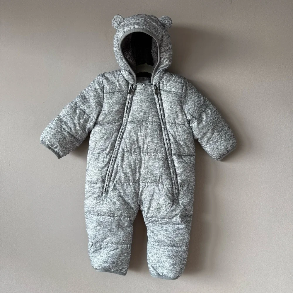 Gap Baby Gray Fleece Lined Puffer Footed Pram Bunting Outerwear Suit 0-6 months